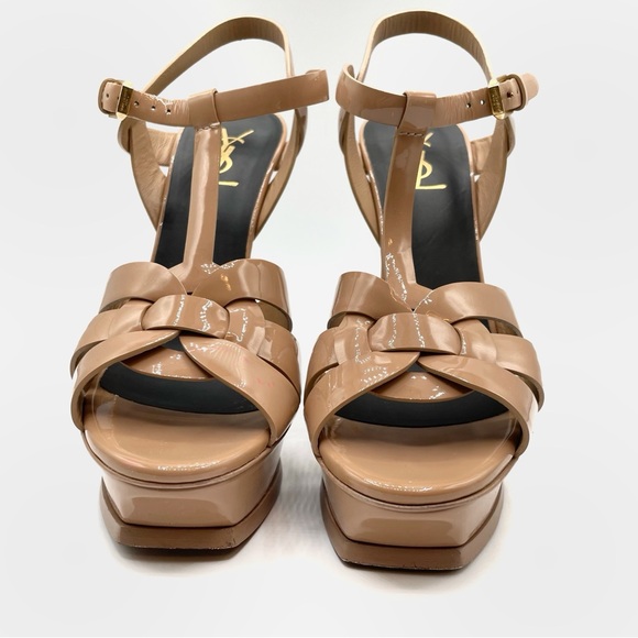 YSL Yves Saint Laurent Beige Nude Tribute Platform Sandals Stiletto Heels Shoes - Picture 4 of 14